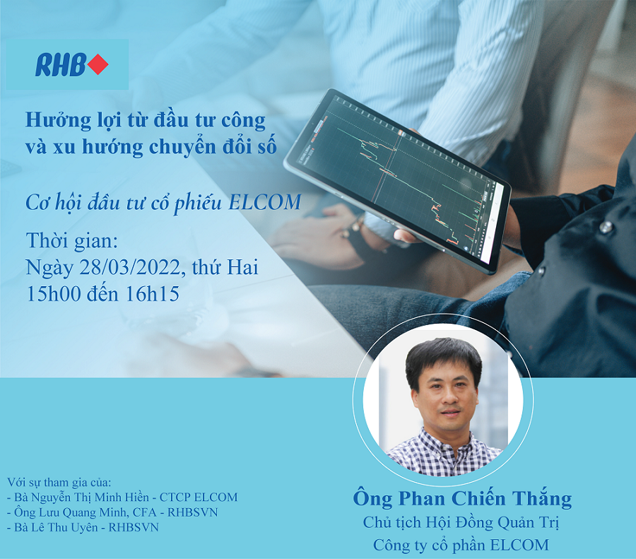 Chào mừng bạn đến với hội thảo online: Hưởng lợi từ Đầu tư Công và Xu hướng Chuyển đổi số - Cơ hội Đầu tư Cổ phiếu ELCOM. Sau khi hoàn tất thủ tục đăng ký, bạn sẽ nhận được một email xác nhận.